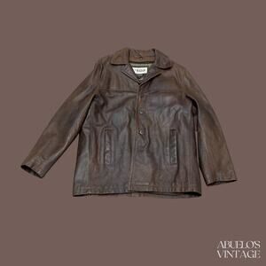 M. Julian Leather Jacket | Brown Car Coat | Size L | Vintage